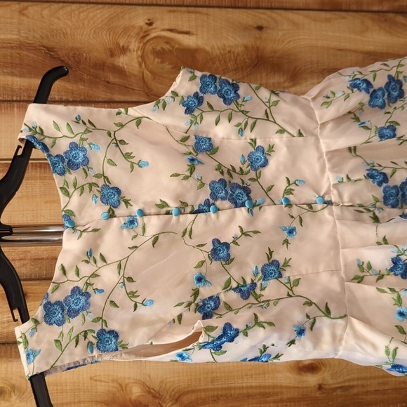 Modcloth Chi Chi London Floral Romantic Blue Tulle Dress Bridesmaid - Picture 5 of 7